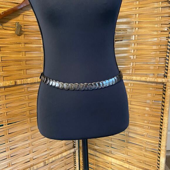 Vintage Black Metal Disc Stretch Belt Retro 70s 80s Mod Waist Cincher - Picture 1 of 6